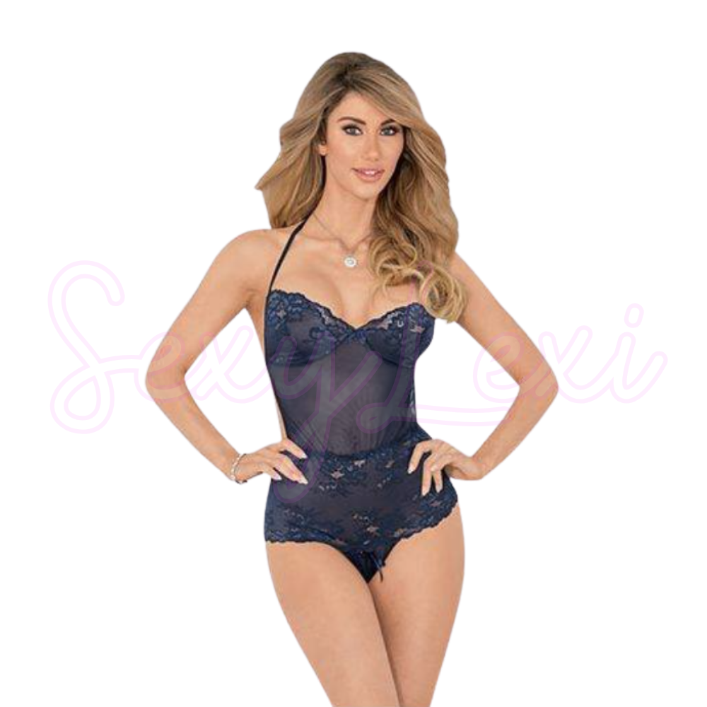Sapphire Lace Halter Teddy